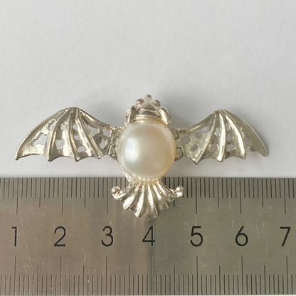 Bat Brooch Pendant | 925 Silver & Freshwater Pearl | Handmade Gothic Totem Jewelry Gift for Protection & Insight
