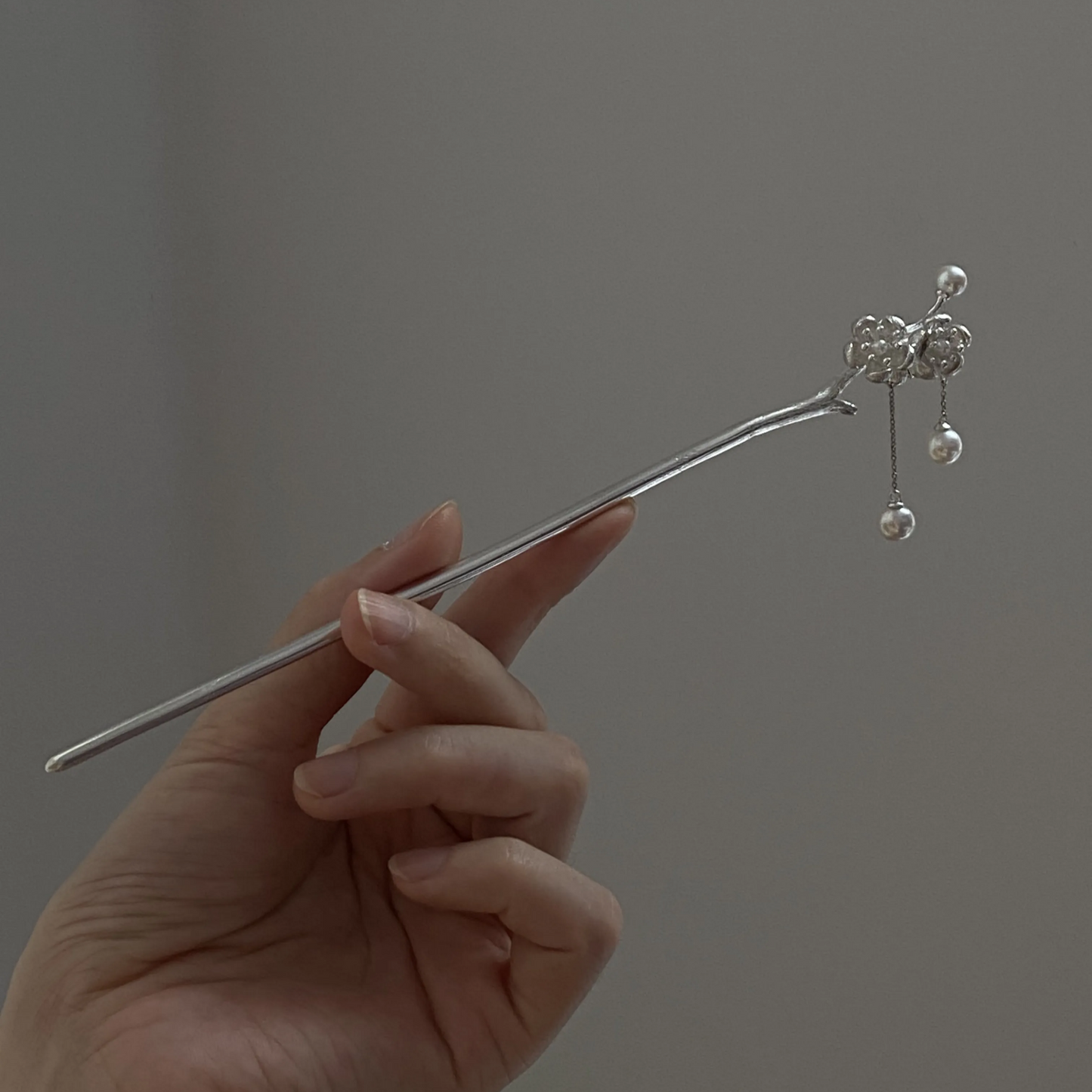 Silver Hair Stick with Pearls | Handmade Floral Hairpin | Elegant Bridal & Hanfu Gift for Her