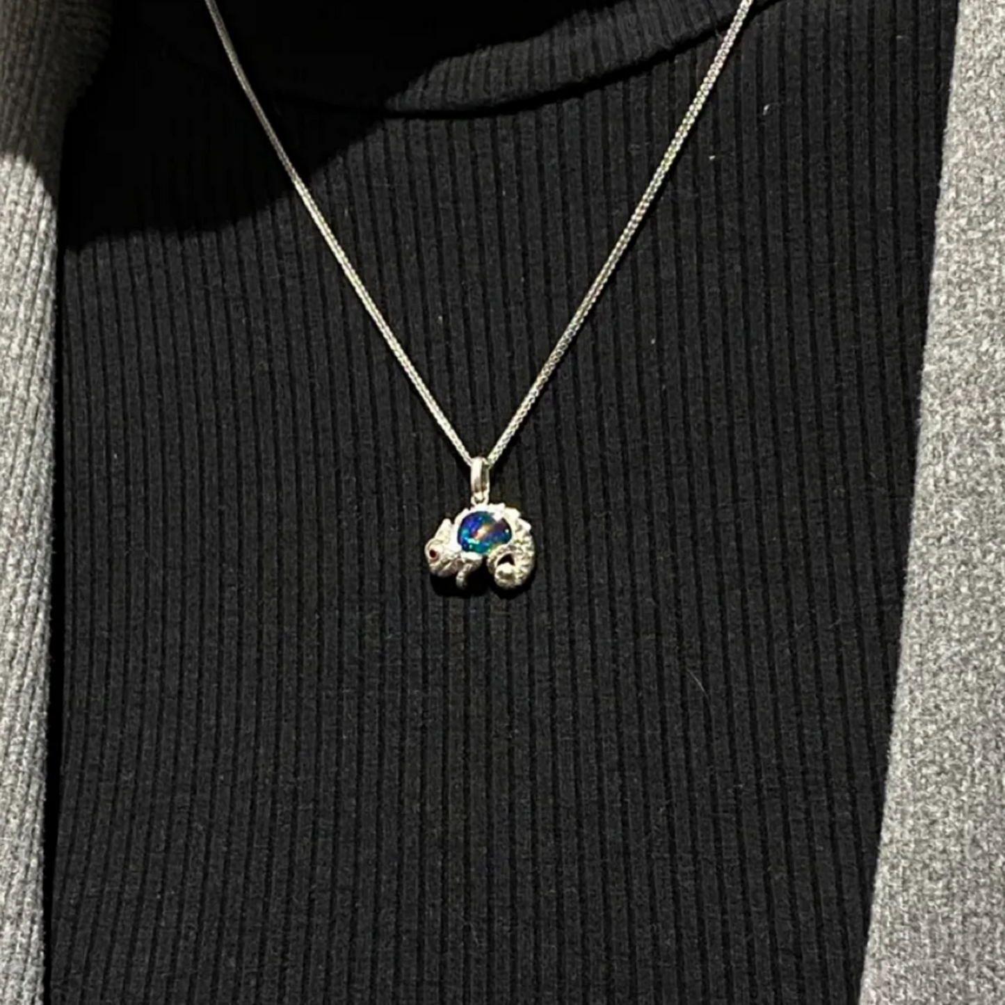 925 Silver Chameleon Pendant | Ruby Eye Totem Necklace | Handmade Enamel Animal Jewelry Gift for Her or Him