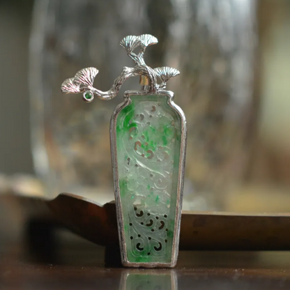 925 Silver Jade Pine Brooch Pendant | Peace & Longevity Amulet | Oriental Nature Jewelry | Gift for Parents or Elders