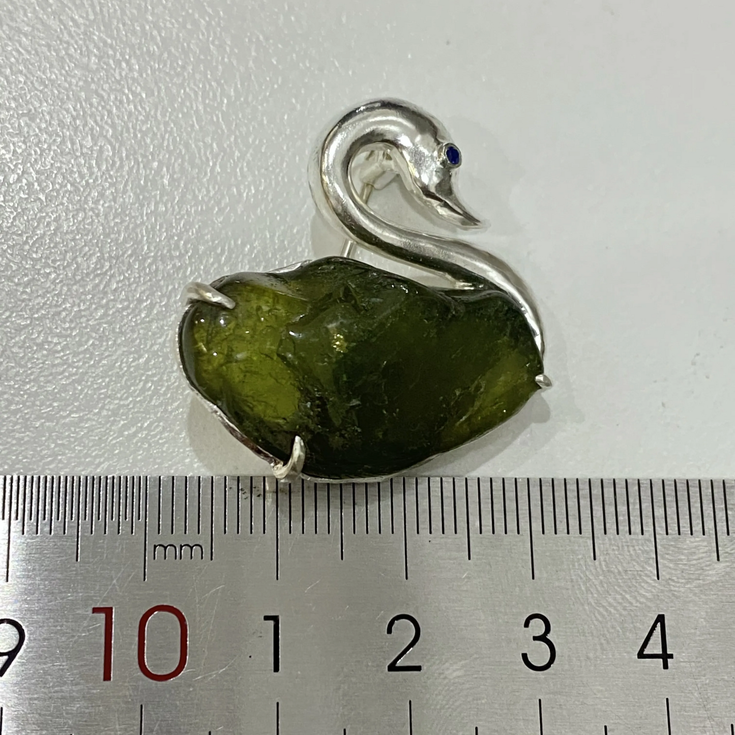 Swan Brooch Pendant | 925 Silver & Raw Tourmaline | Handmade Nature Amulet Gift for Her