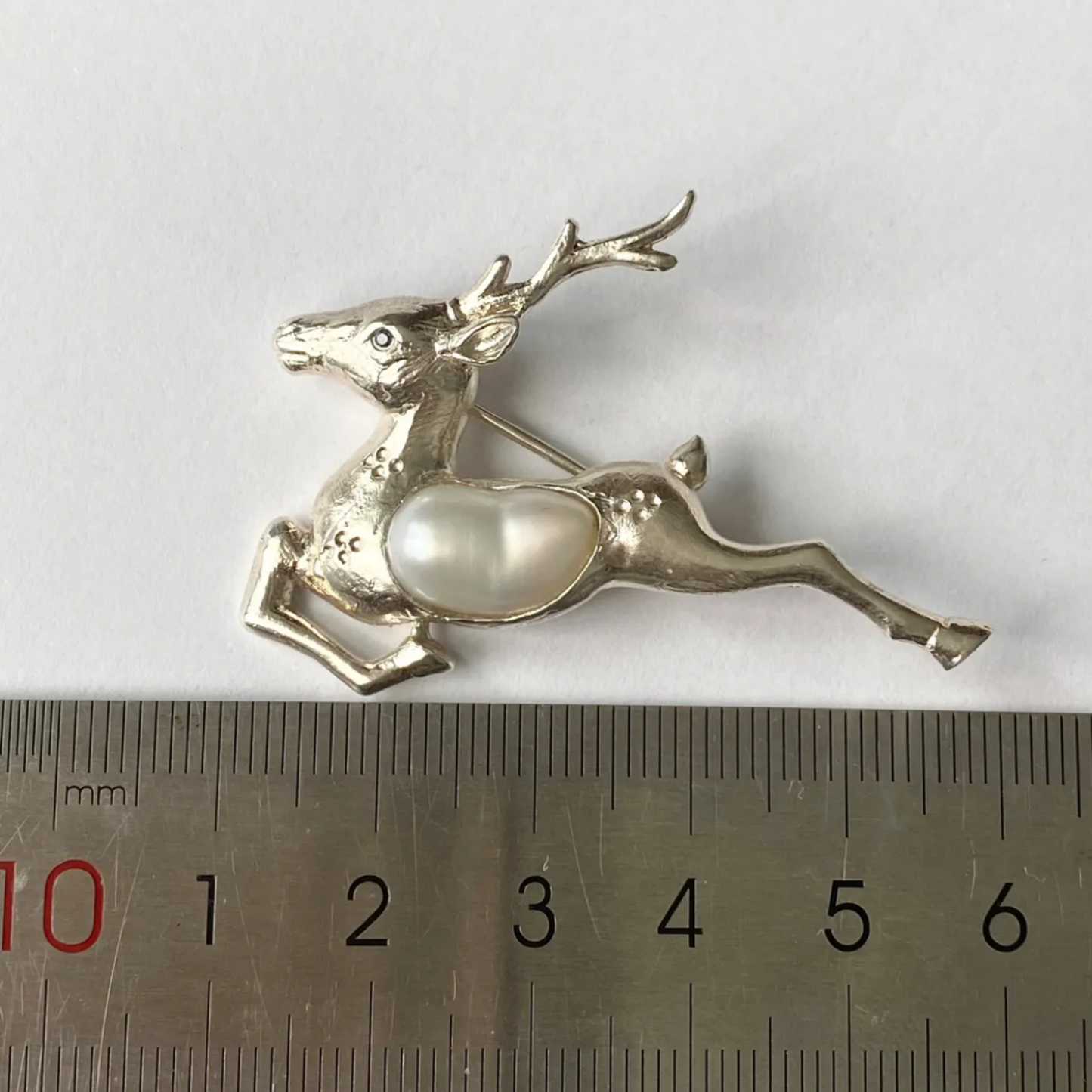 Running Deer Brooch Pendant | 925 Silver & Pearl | Handmade Nature Gift for Her