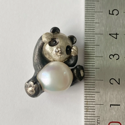 925 Silver Panda Brooch Pendant | Freshwater Pearl Jewelry | Handmade Animal Totem | Gift for Women & Panda Lovers
