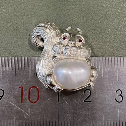 925 Silver Squirrel Pendant | Pearl & Ruby Animal Necklace | Handmade Silver Jewelry | Gift for Dreamers & Quiet Souls