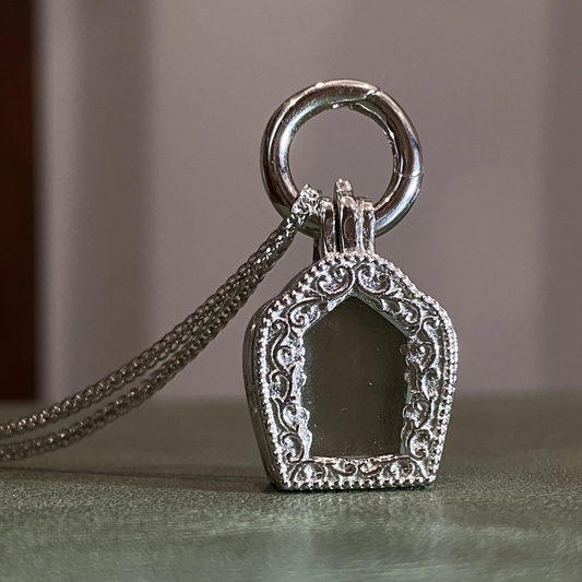 925 Silver Amulet Pendant with Temple Frame & Acrylic Window | Openable Locket for Prayer Notes or Blessings | Spiritual Gift for Her or Him
