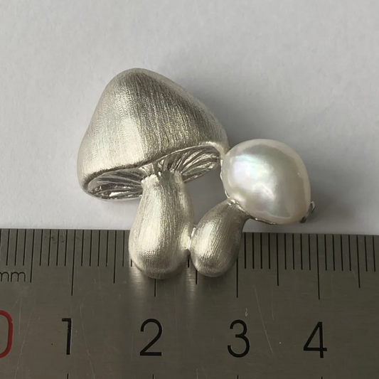 925 Silver Mushroom Brooch Pendant | Pearl Fairycore Jewelry | Handmade Nature Amulet Gift for Dreamers & Gentle Souls