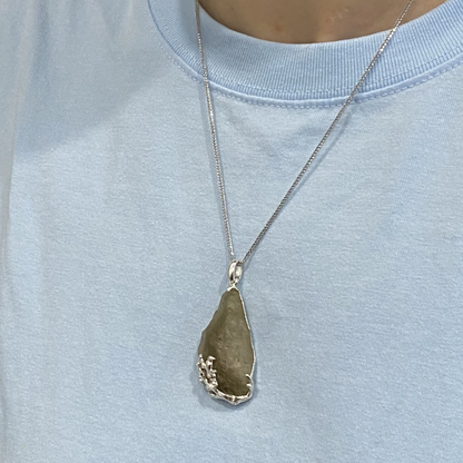 Joy on the Plum Branch Pendant in 925 Silver with Libyan Desert Glass | Handmade Magpie & Blossom Totem Jewelry | Lucky Gift for Her