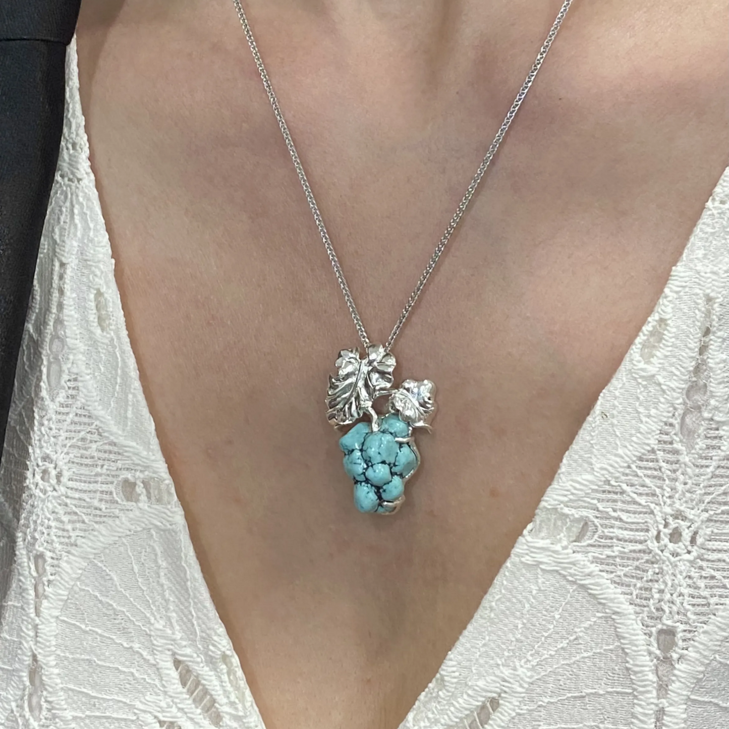 Turquoise Grape Necklace | Handmade 925 Silver Pendant | Nature-Inspired Gift for Her