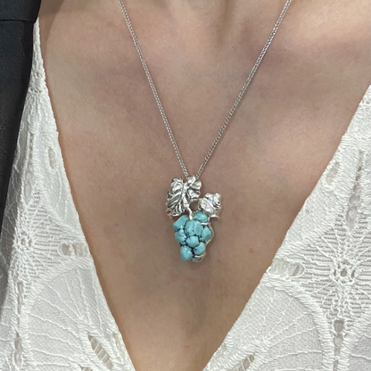 Turquoise Grape Necklace | Handmade 925 Silver Pendant | Nature-Inspired Gift for Her