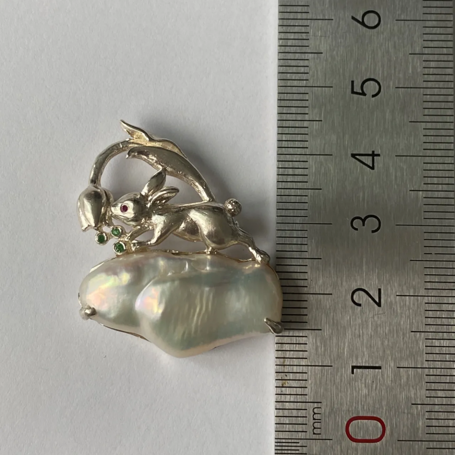 Rabbit Brooch Pendant 2-in-1 | 925 Silver & Freshwater Pearl | Handmade Fairy Tale Gift for Her