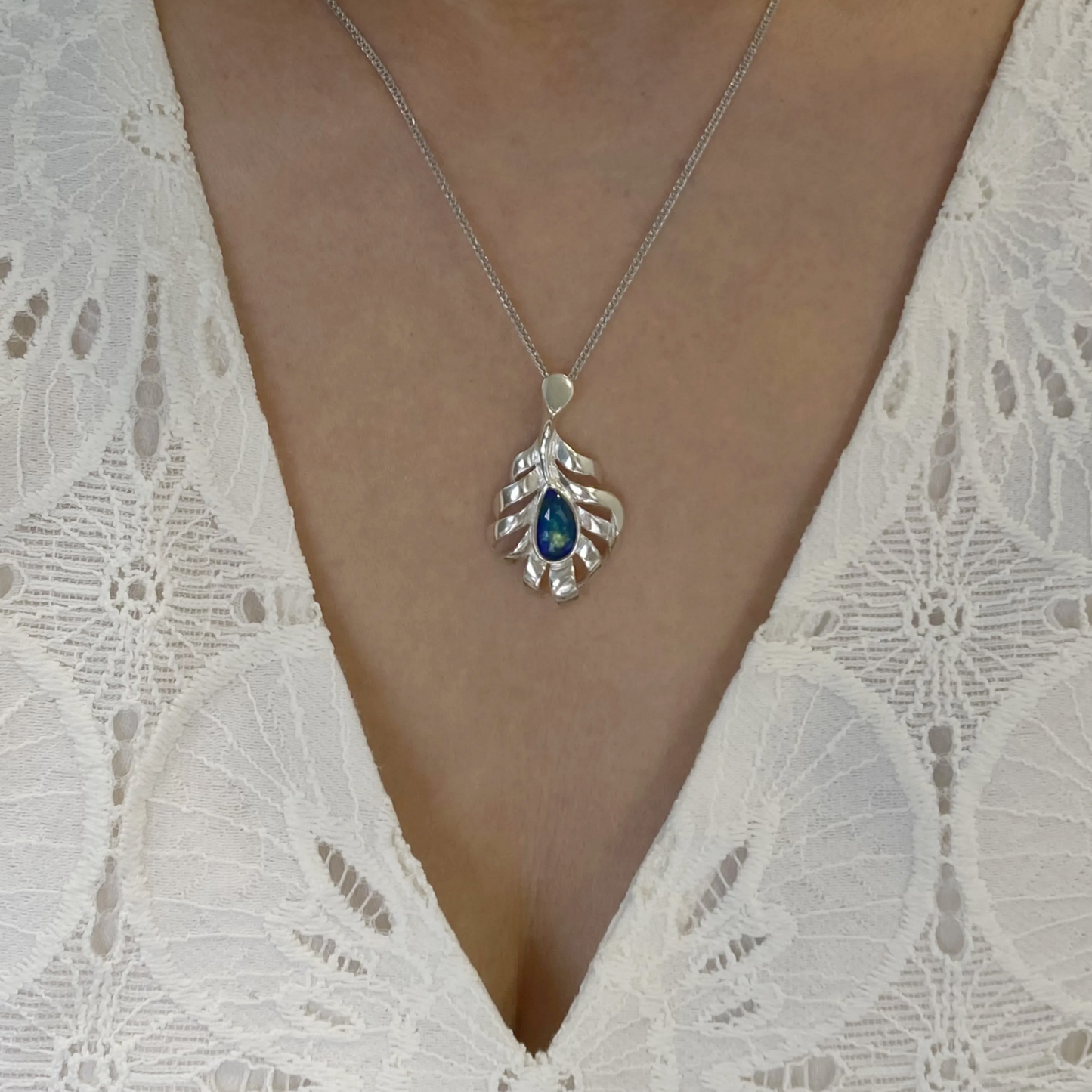 Feather Pendant Necklace in 925 Silver with Hand-Painted Enamel Drop | Symbol of Intuition & Spiritual Freedom | Gift for Her