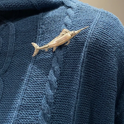 925 Silver Sailfish Brooch Pendant | Pearl & Sapphire Ocean Jewelry | Handmade Sea Totem Gift for Sailors & Dreamers