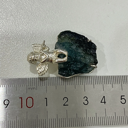 Angel Brooch Pendant | 925 Silver & Raw Tourmaline | Handmade Spiritual Jewelry Gift for Love & Protection