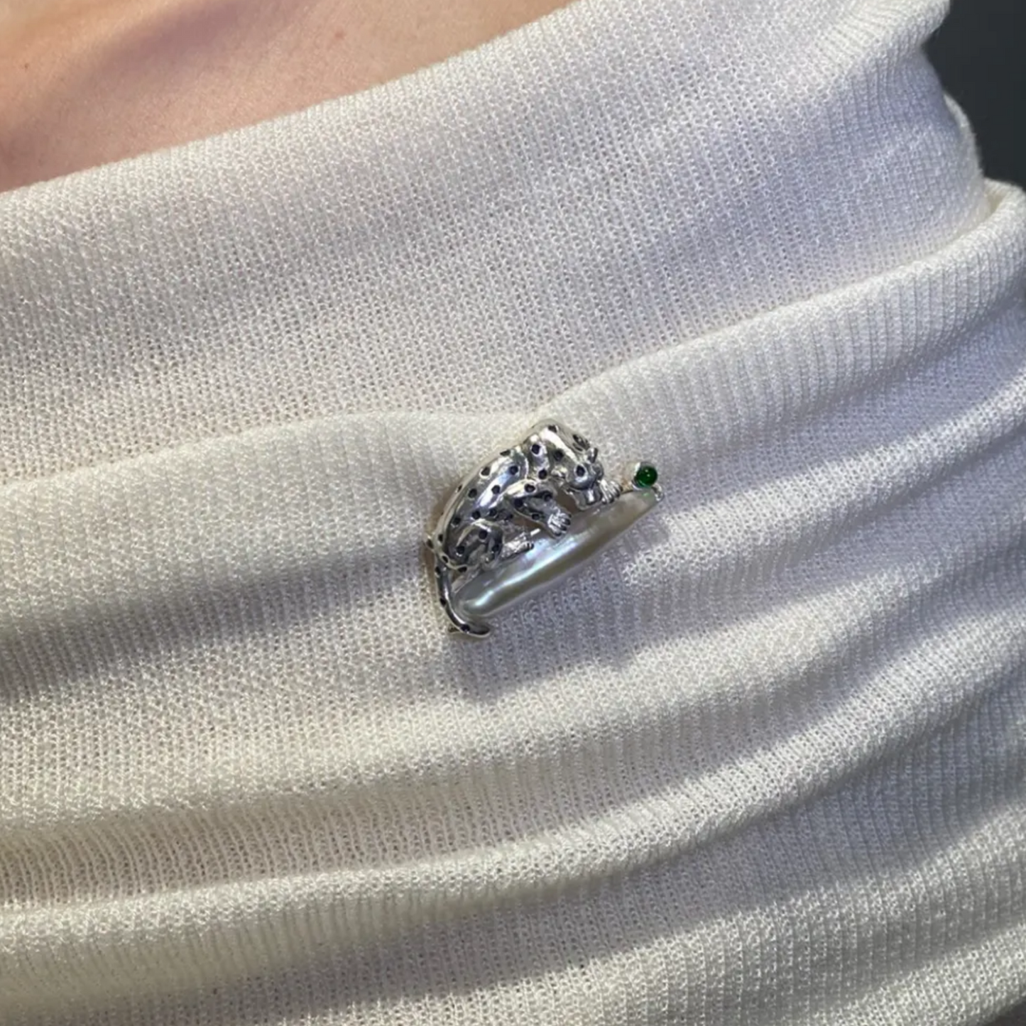 925 Silver Leopard Brooch Pendant | Pearl & Ruby Jewelry | Handmade Totem Amulet Gift for Her | Symbol of Strength & Courage