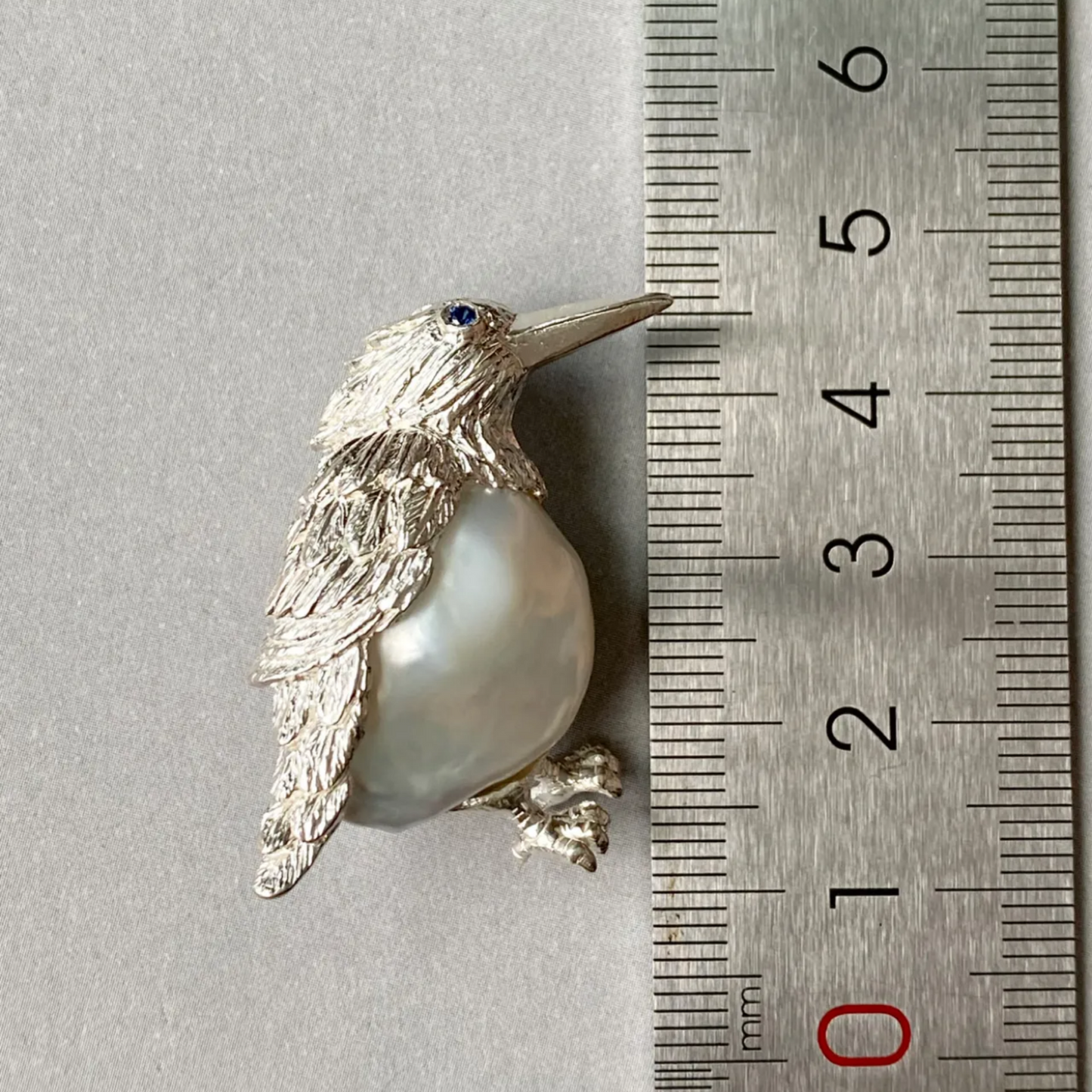 Bird Brooch Pendant | 925 Silver, Pearl & Sapphire | Handmade Nature Jewelry Gift for Her