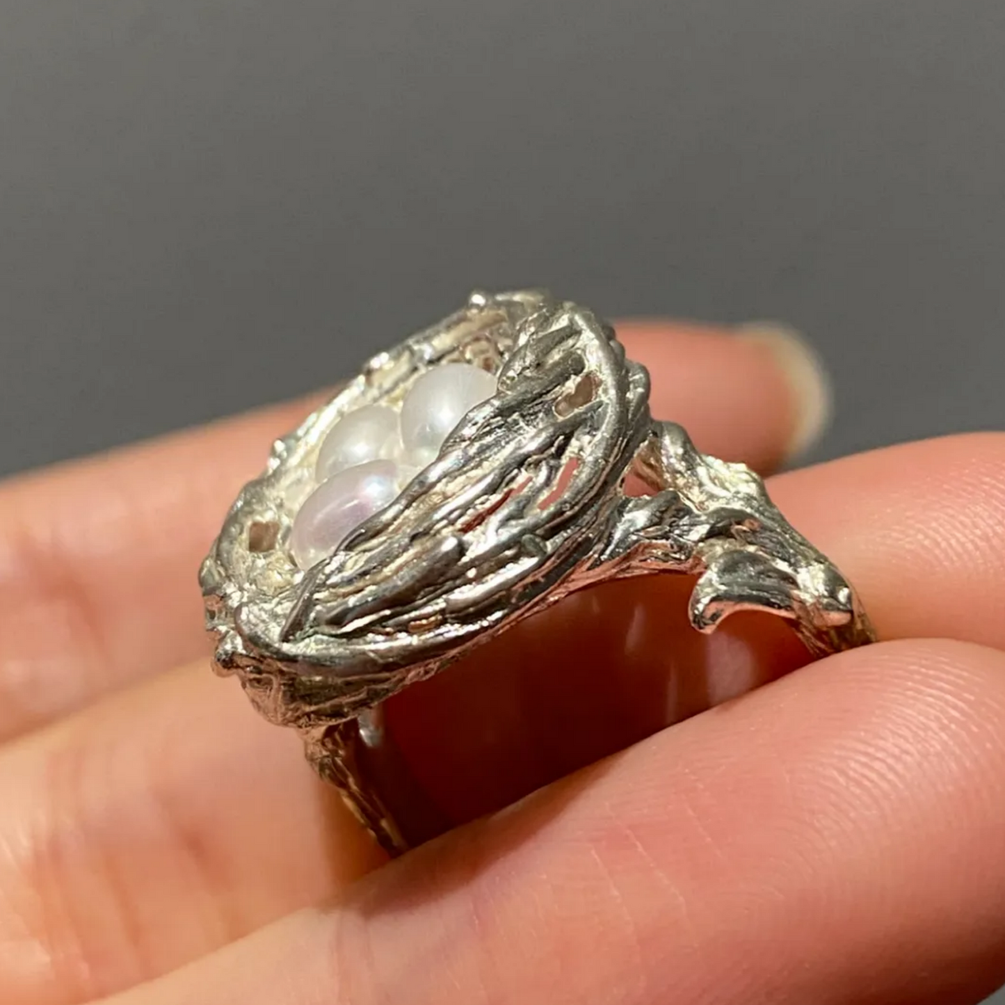 925 Silver Bird Nest Ring | Pearl Nature Jewelry | Handmade Branch Design | Symbol of Home & Love | Gift for Mother or Partner