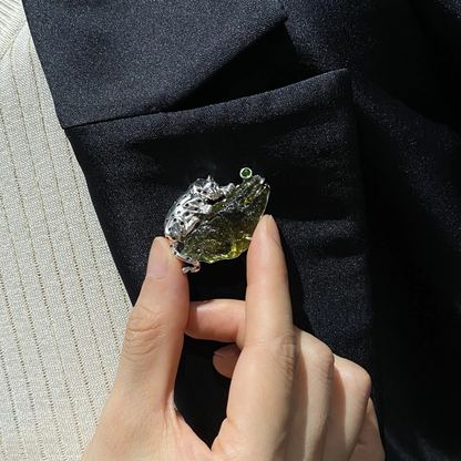 Leopard Brooch Pendant | 925 Silver & Raw Tourmaline | Handmade Animal Totem Gift for Strength & Healing