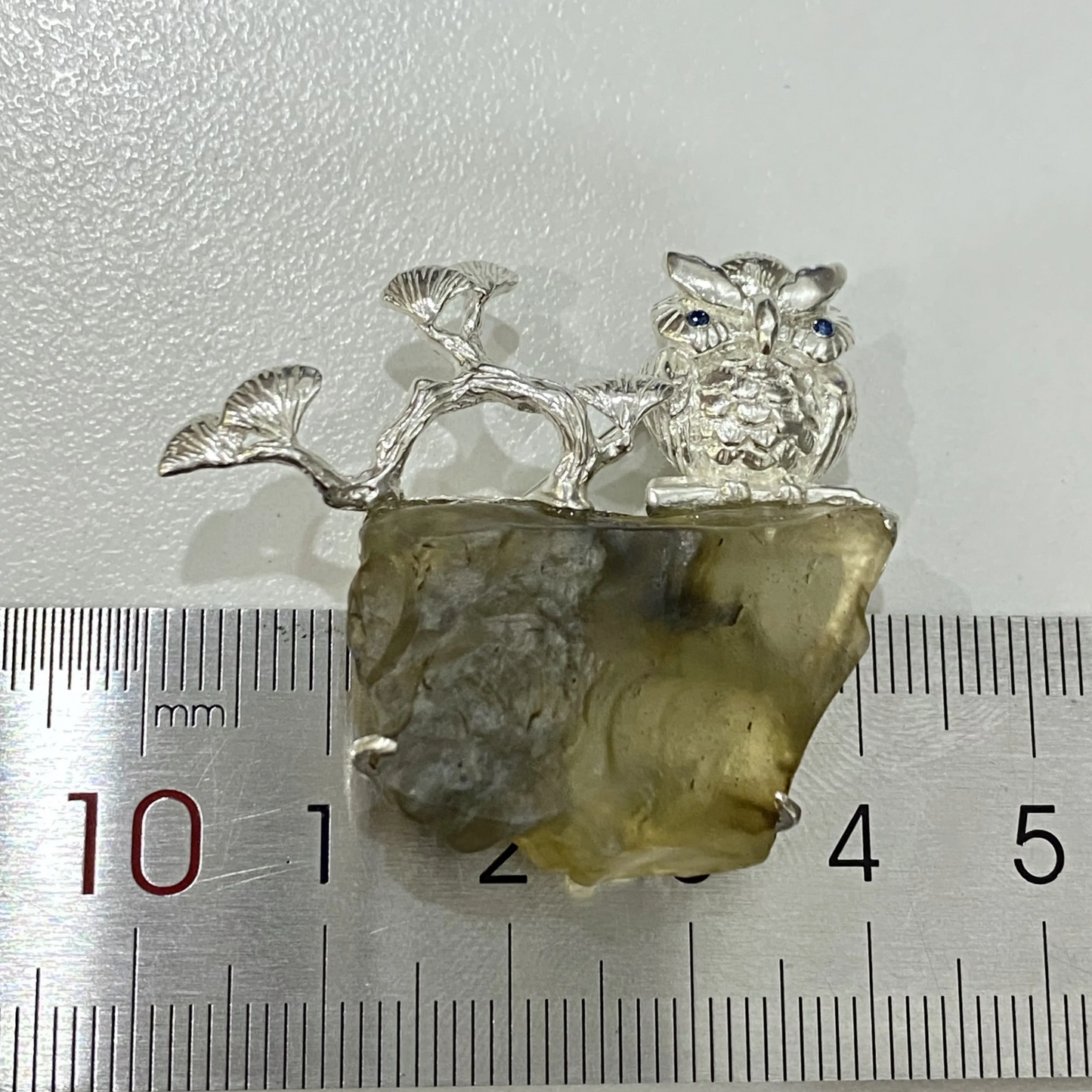 Owl Brooch Pendant | 925 Silver & Tektite Glass | Handmade Wisdom Totem Jewelry Gift for Protection & Reflection