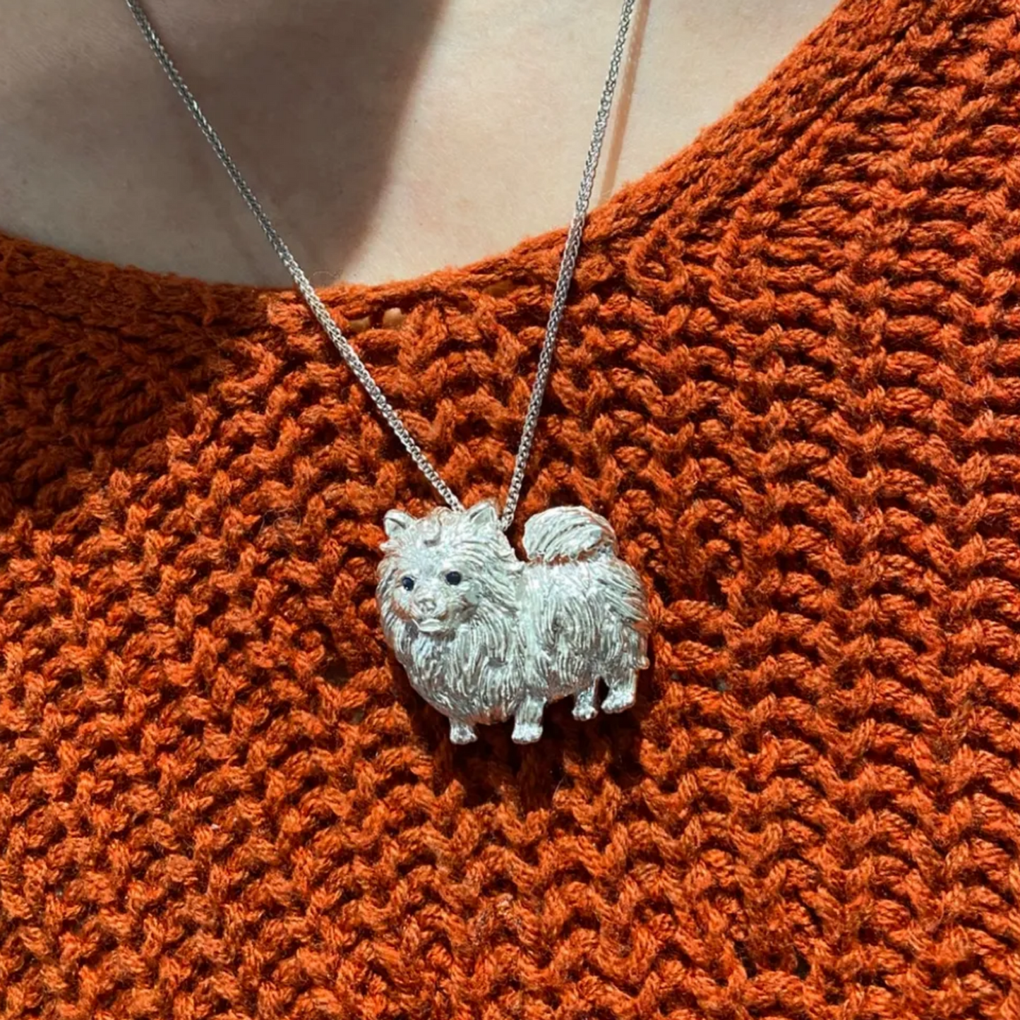 925 Silver Dog Brooch Pendant | Pomeranian Jewelry | Sapphire Eyes Pin | Handmade Gift for Pet Lovers & Friends