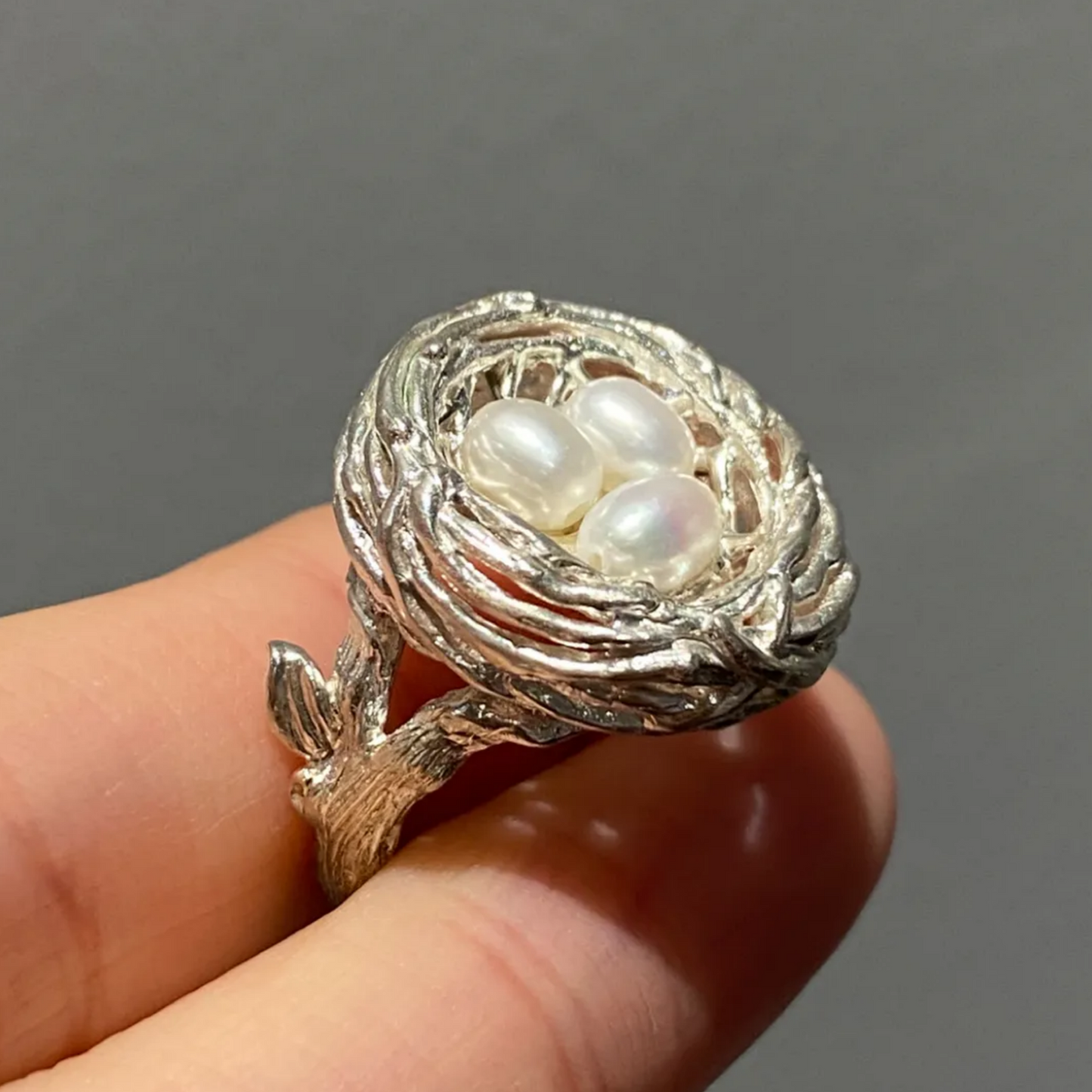 925 Silver Bird Nest Ring | Pearl Nature Jewelry | Handmade Branch Design | Symbol of Home & Love | Gift for Mother or Partner