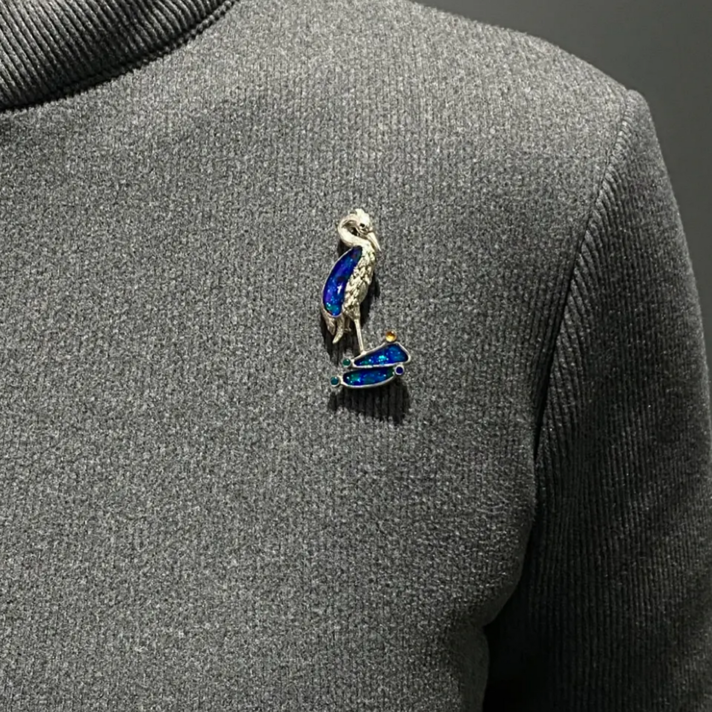Heron Brooch Pendant | 925 Silver & Enamel | Handmade Spiritual Bird Jewelry Gift for Wisdom & Serenity