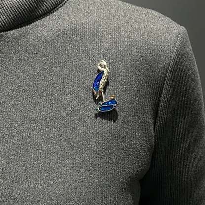 Heron Brooch Pendant | 925 Silver & Enamel | Handmade Spiritual Bird Jewelry Gift for Wisdom & Serenity