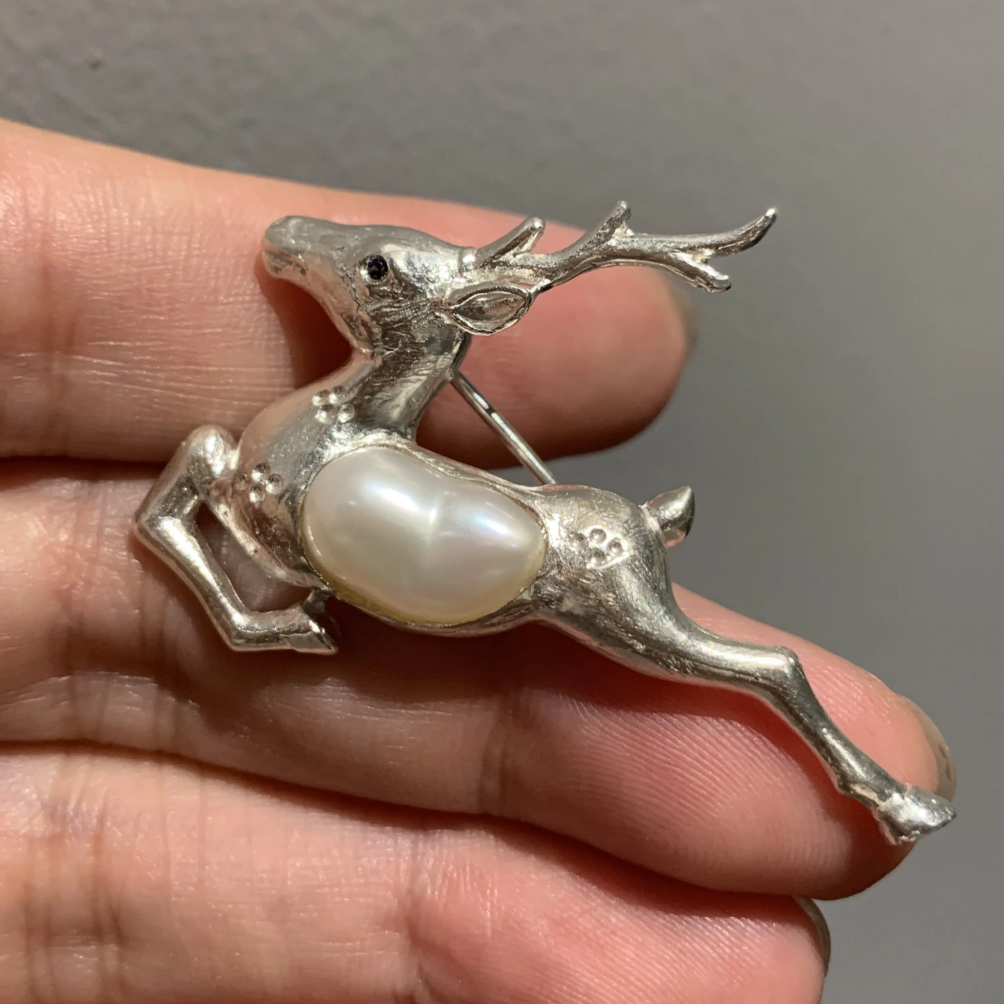 Running Deer Brooch Pendant | 925 Silver & Pearl | Handmade Nature Gift for Her
