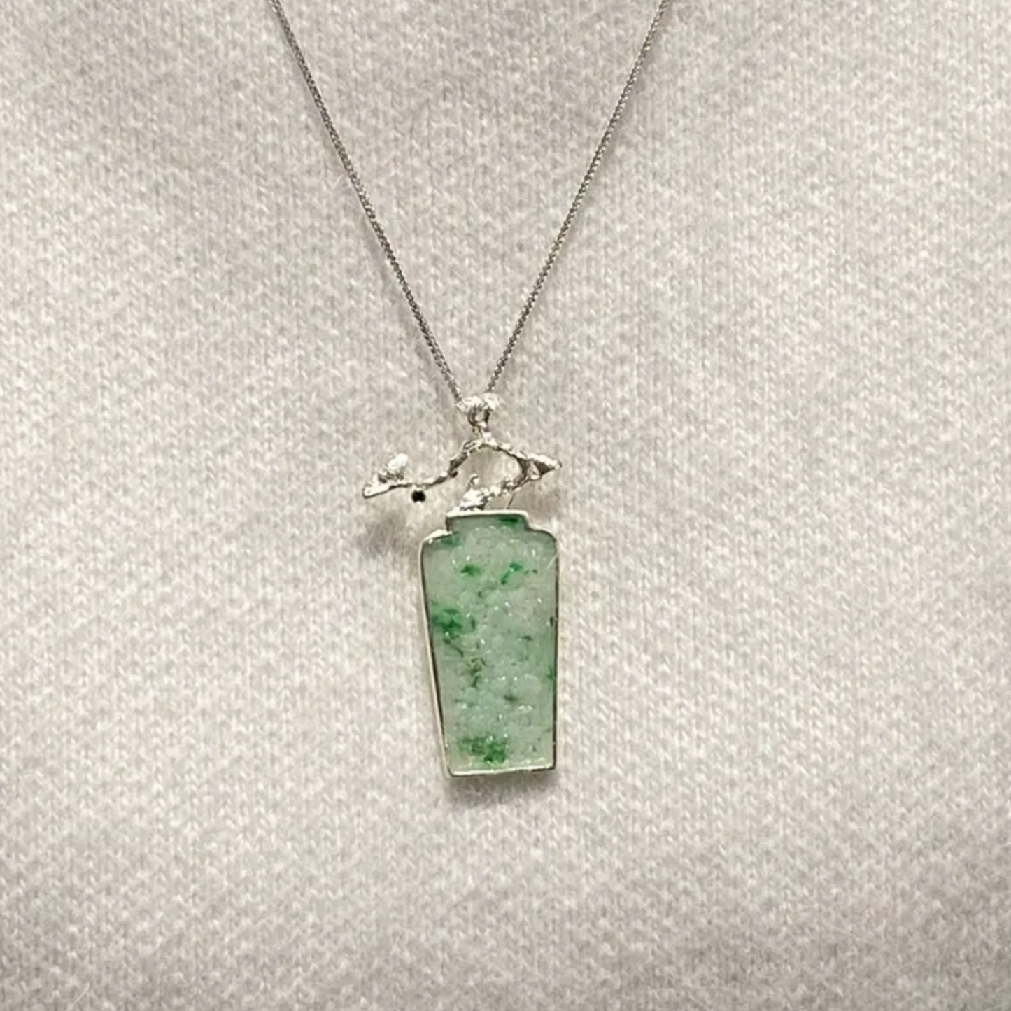 925 Silver Jade Pine Brooch Pendant | Peace & Longevity Amulet | Oriental Nature Jewelry | Gift for Parents or Elders