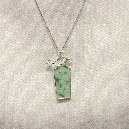 925 Silver Jade Pine Brooch Pendant | Peace & Longevity Amulet | Oriental Nature Jewelry | Gift for Parents or Elders