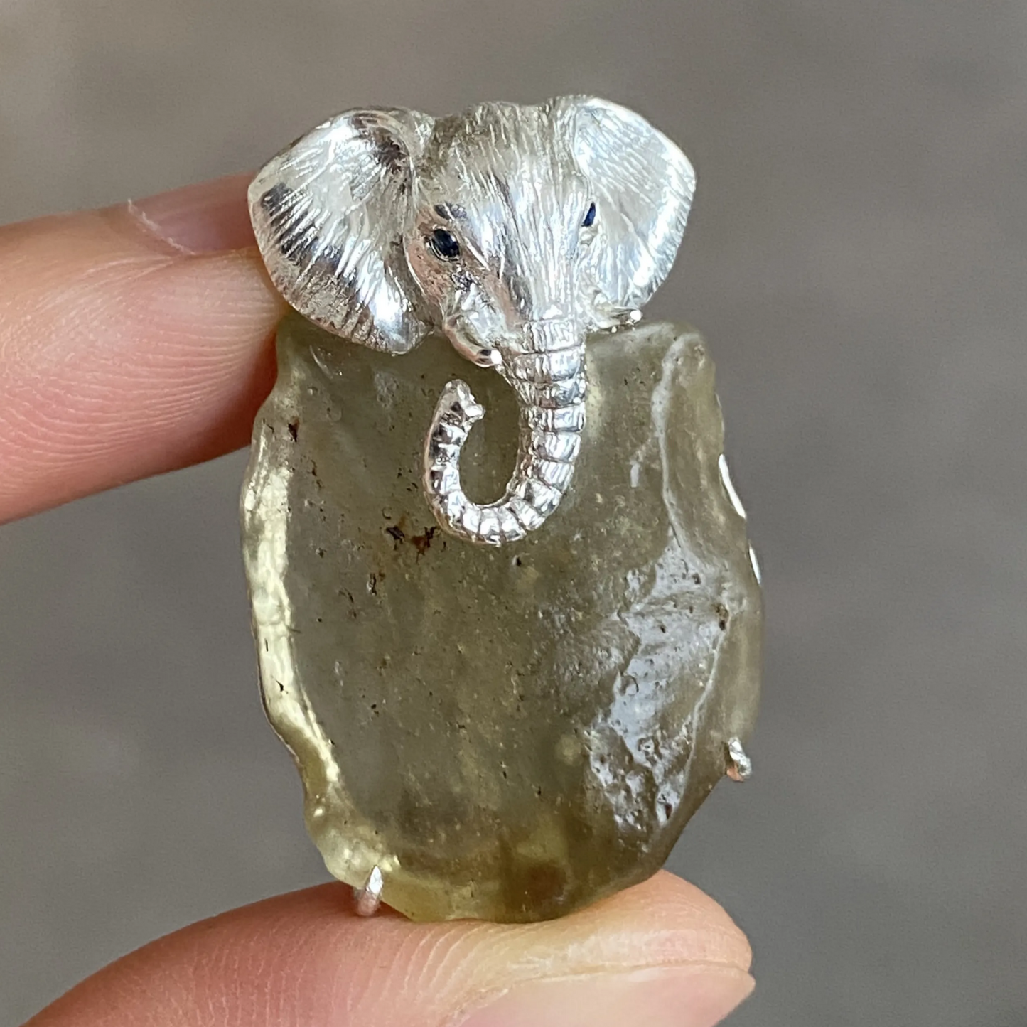 Elephant Pendant in 925 Silver & Meteorite | Handmade Strength Totem Necklace | Protective Gift for Him or Her