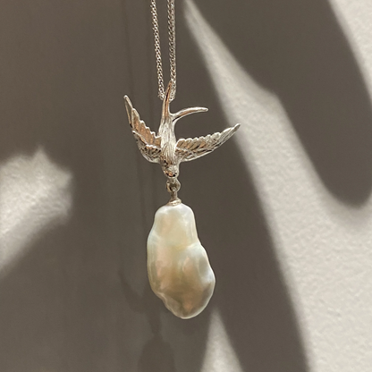 925 Silver Swallow Pearl Pendant | Handmade Bird Necklace | Natural Baroque Pearl Jewelry | Emotional Gift for Women