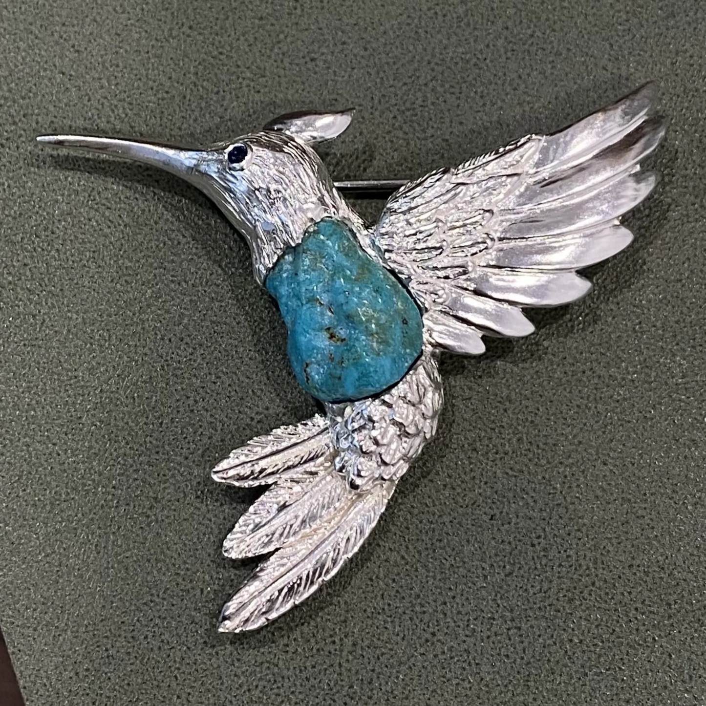 Hummingbird Brooch Pendant in 925 Silver with Natural Turquoise | Handmade Spirit Animal Jewelry | Gift for Her or Nature Lover