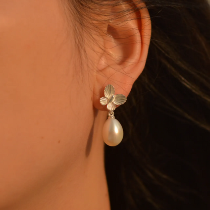 Butterfly Pearl Earrings | 925 Silver Handmade Studs | Elegant Gift for Her