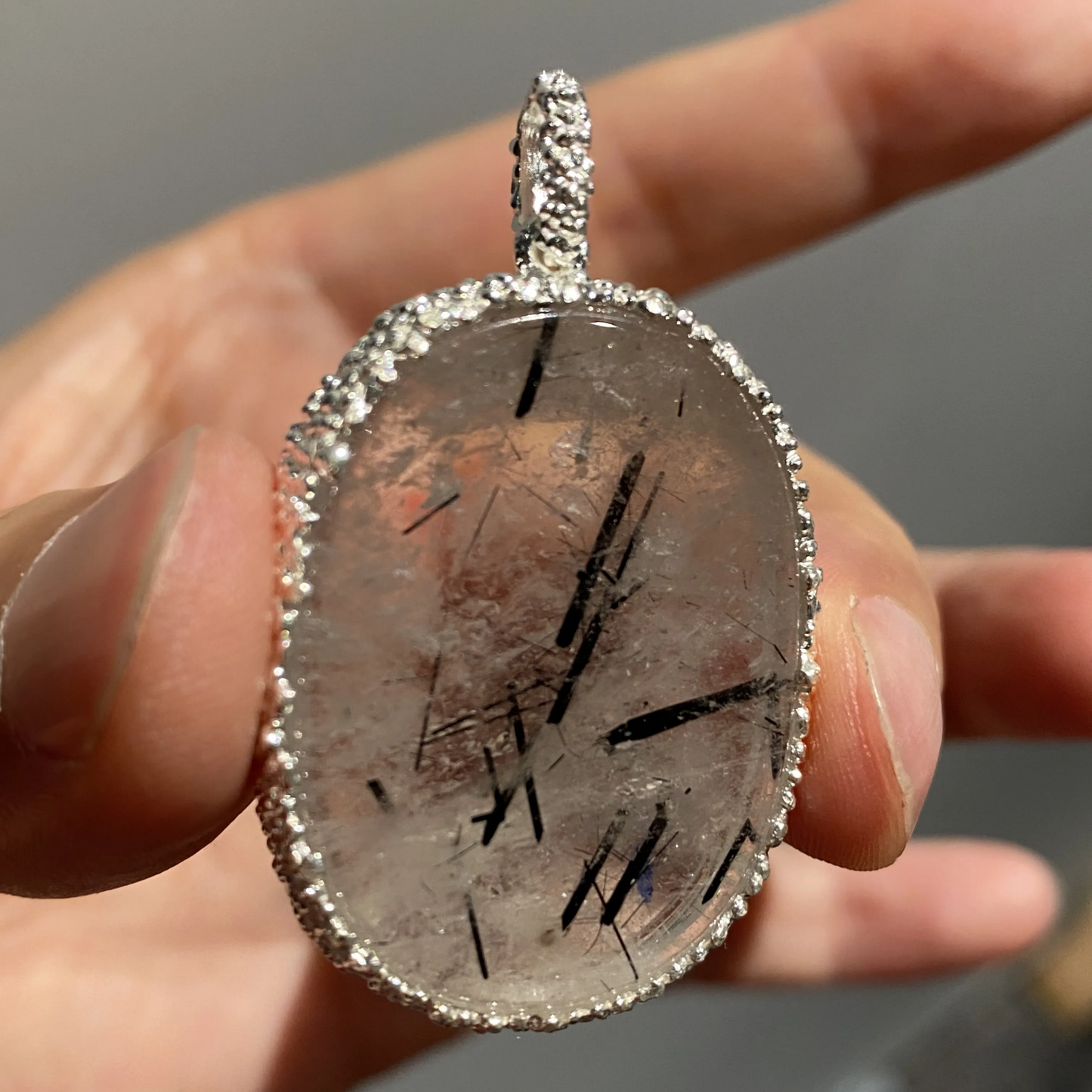 Natural Rutile Quartz Pendant | 925 Silver Tourmalinated Necklace | Raw Crystal Healing Jewelry Gift for Her or Him