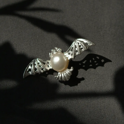 Bat Brooch Pendant | 925 Silver & Freshwater Pearl | Handmade Gothic Totem Jewelry Gift for Protection & Insight
