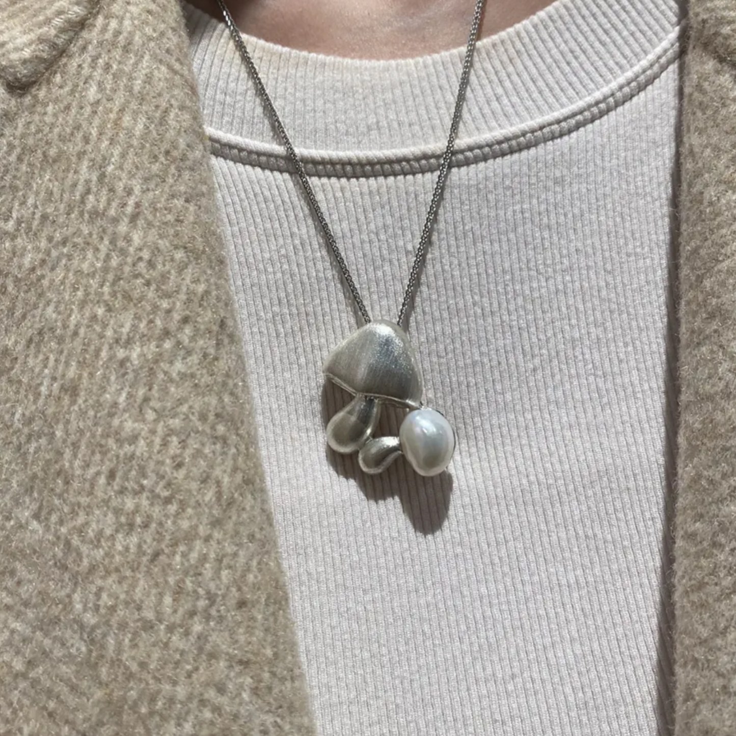 925 Silver Mushroom Brooch Pendant | Pearl Fairycore Jewelry | Handmade Nature Amulet Gift for Dreamers & Gentle Souls