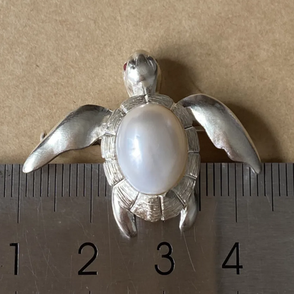 925 Silver Turtle Brooch Pendant | Pearl & Ruby Handmade Jewelry | Ocean Totem Gift for Creators & Dreamers