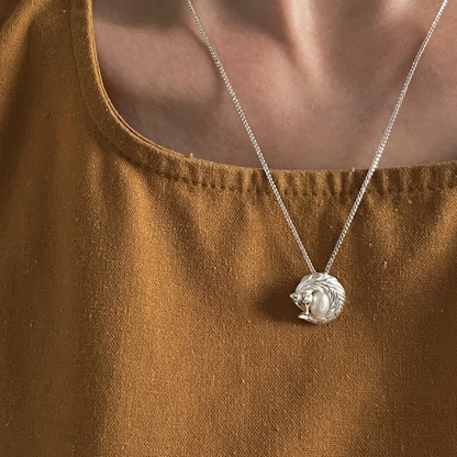 Sleeping Fox Necklace in 925 Silver with Pearl & Ruby | Handmade Animal Totem Pendant | Gift for Her or Self-Care Jewelry