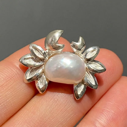 Cancer Brooch Pendant | 925 Silver & Natural Pearl | Handmade Zodiac Gift for Emotional Balance & Love