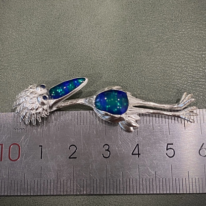 925 Silver Pelican Brooch Pendant | Sapphire Eyes & Enamel Body | Family Guardian Jewelry | Gift for Mom or Wife Anniversary