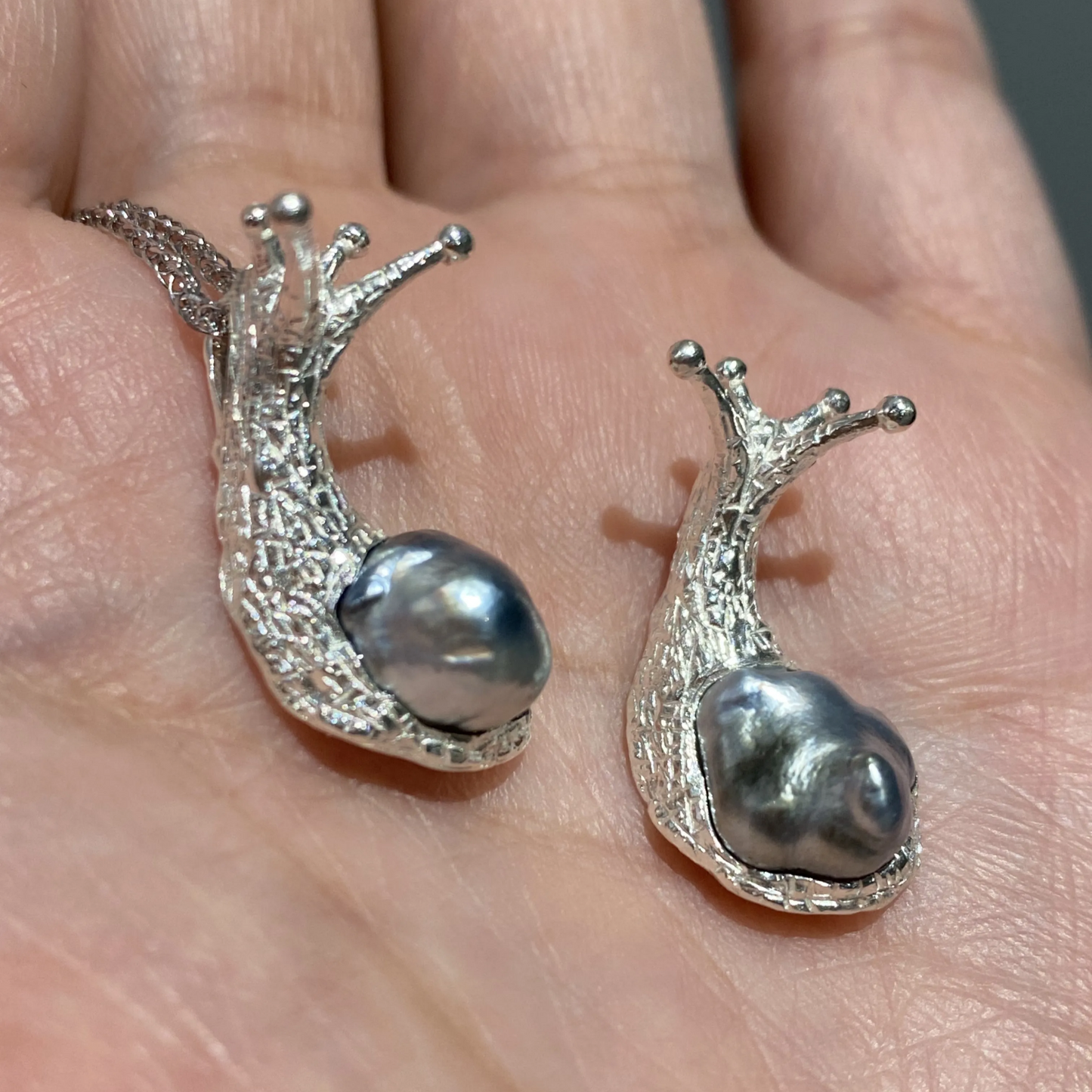 Snail Pendant Necklace | 925 Silver with Keshi Pearl | Handmade Animal Totem Gift for Her