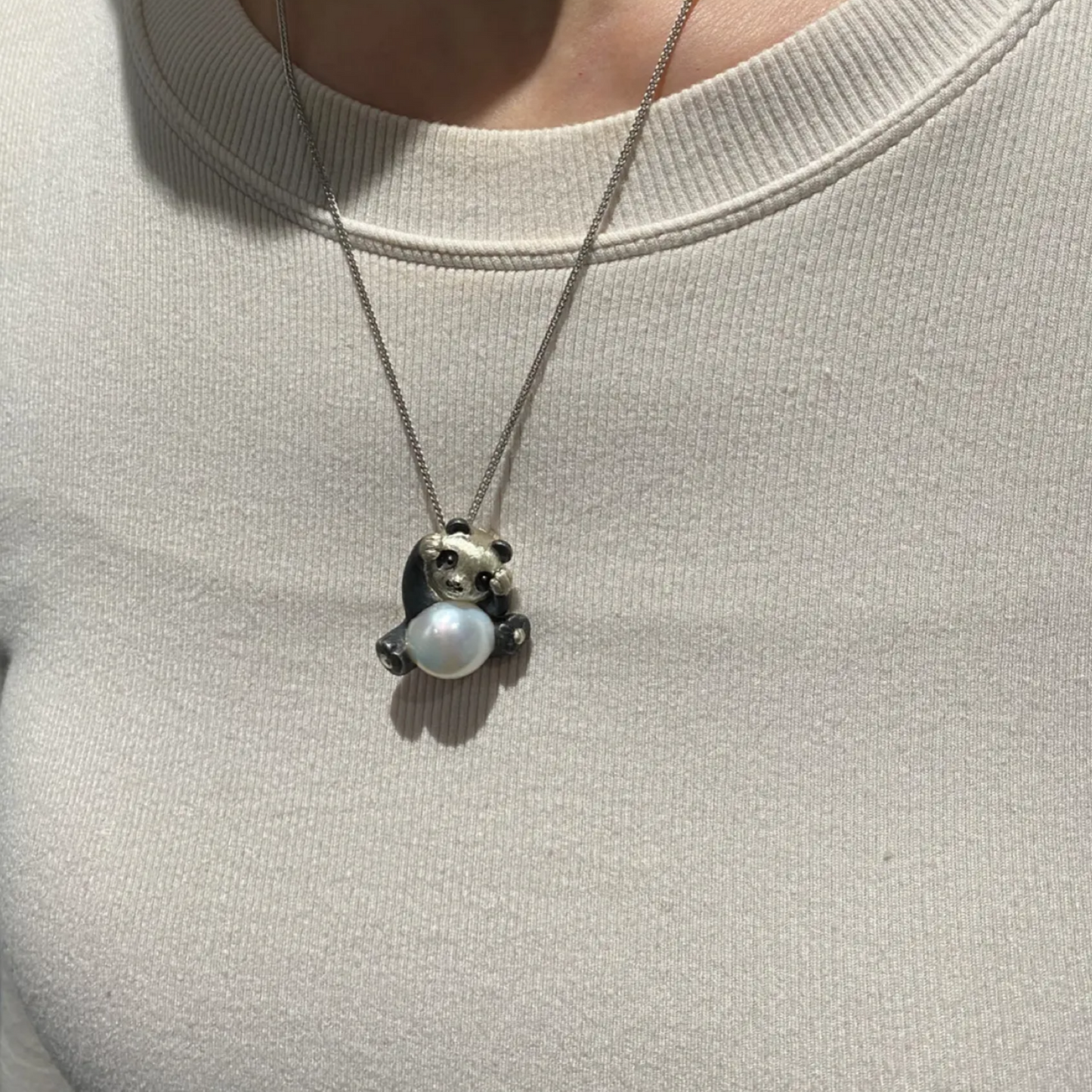 925 Silver Panda Brooch Pendant | Freshwater Pearl Jewelry | Handmade Animal Totem | Gift for Women & Panda Lovers