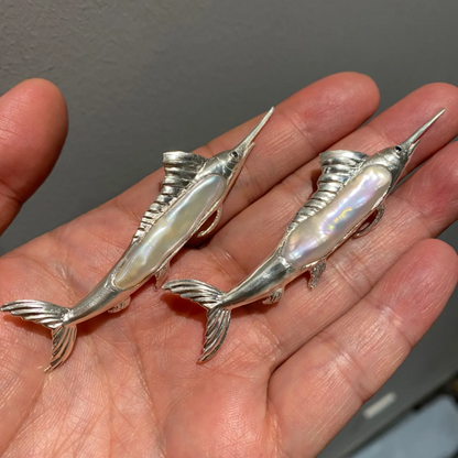 925 Silver Sailfish Brooch Pendant | Pearl & Sapphire Ocean Jewelry | Handmade Sea Totem Gift for Sailors & Dreamers