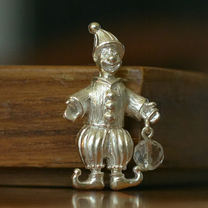 Clown Brooch Pendant | 925 Silver Crystal Jewelry | Handmade Vintage Gift for Him or Her