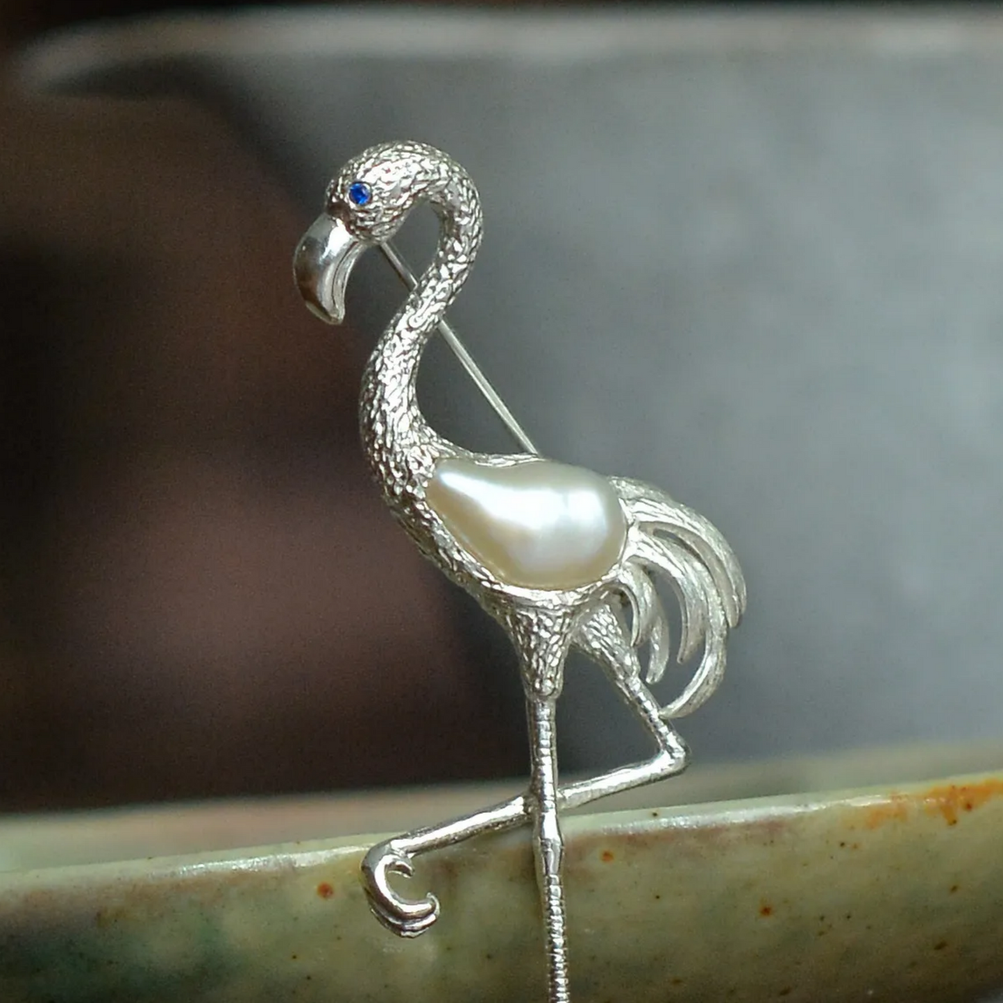 925 Silver Flamingo Brooch Pendant | Pearl Bird Jewelry | Handmade Elegant Gift for Women | Balance & Grace Symbol Pin