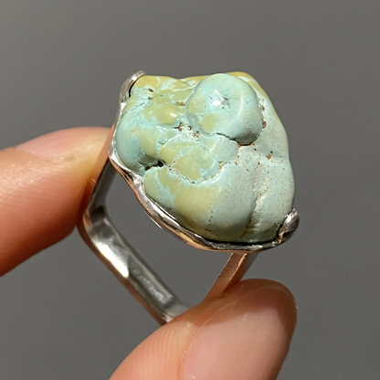 Raw Turquoise Ring | 925 Silver Square Design | Handmade Minimalist Statement Jewelry Gift for Him or Her