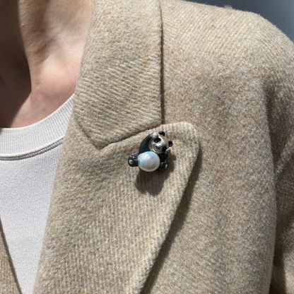 925 Silver Panda Brooch Pendant | Freshwater Pearl Jewelry | Handmade Animal Totem | Gift for Women & Panda Lovers