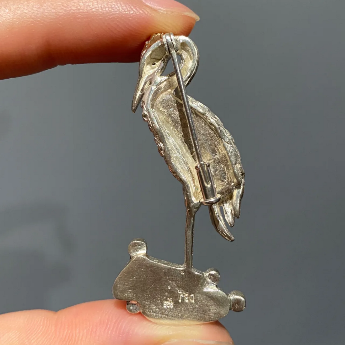 Heron Brooch Pendant | 925 Silver & Enamel | Handmade Spiritual Bird Jewelry Gift for Wisdom & Serenity