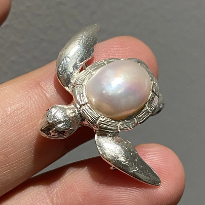 925 Silver Turtle Brooch Pendant | Pearl & Ruby Handmade Jewelry | Ocean Totem Gift for Creators & Dreamers