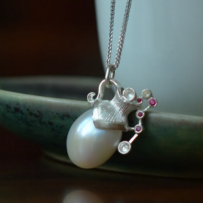 Aquarius Zodiac Pendant | 925 Silver Pearl & Ruby Necklace | Astrology Jewelry Gift for Her or Him
